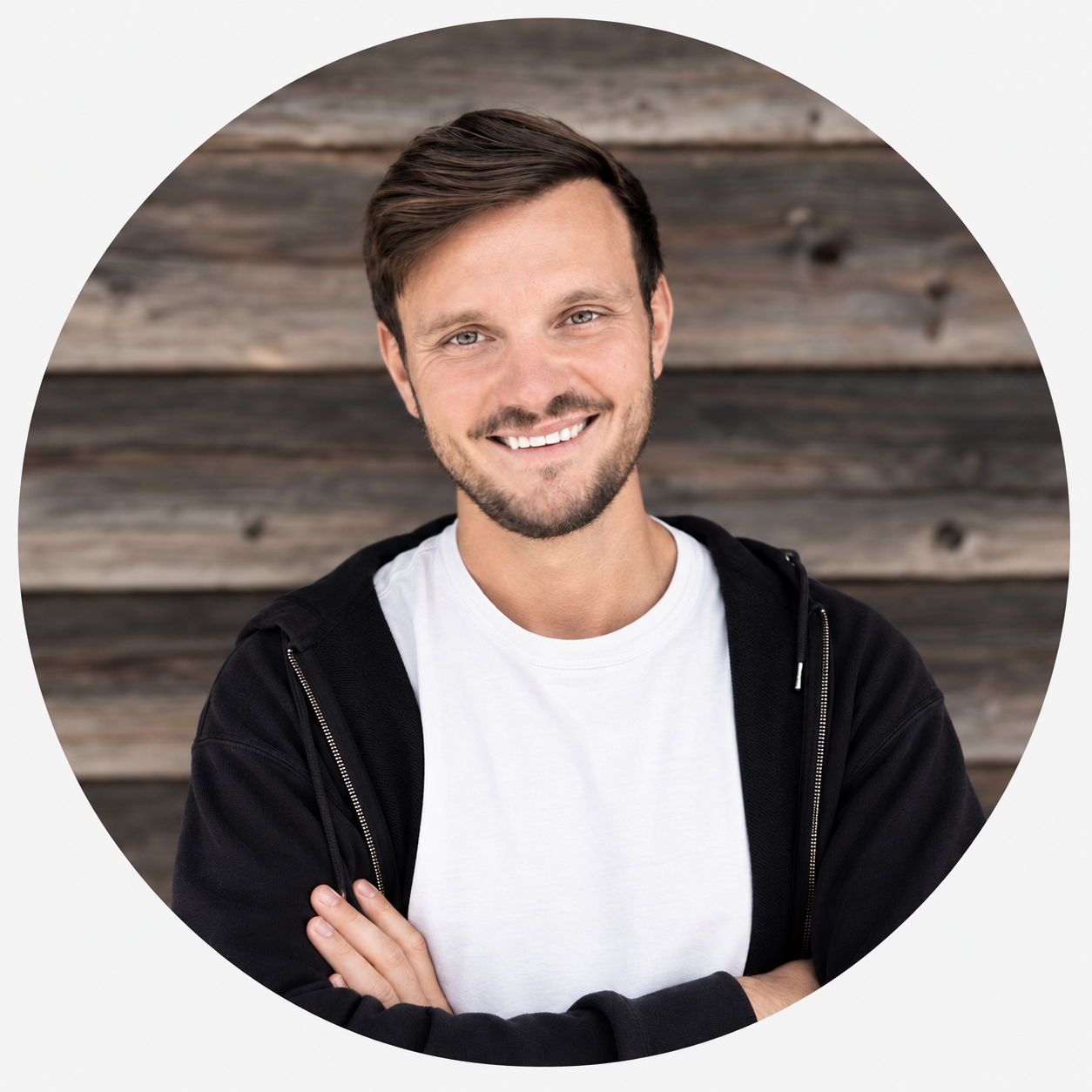 Seva Latin smiling in a white shirt and dark jacket against a wooden background
